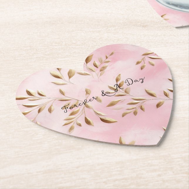 Dessous-de-verre En Papier Mariage Feuille Blush Pink Gold (Incliné)