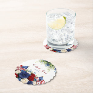 Dessous-de-verre En Papier Mariage Fleurs et Drapeau Americana