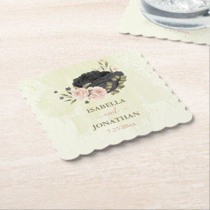 Dessous-de-verre En Papier mariage fleurs rose blush noir