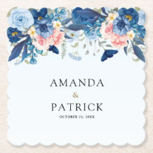 Mariage Floral Aquarelle Bleu Marine et Rose