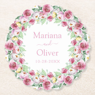 Dessous-de-verre En Papier Mariage floral aquarelle rose