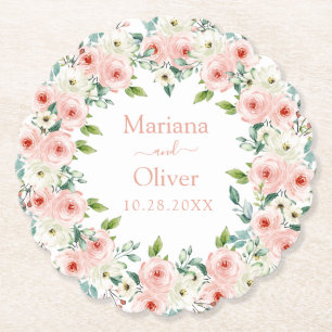 Dessous-de-verre En Papier Mariage floral blanc de pêche