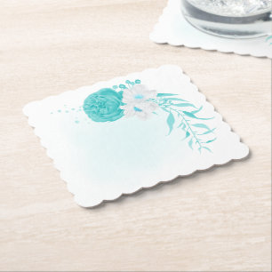 Dessous-de-verre En Papier mariage floral blanc turquoise