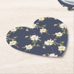 Dessous-de-verre En Papier Mariage floral bleu blanc de la marine romantique