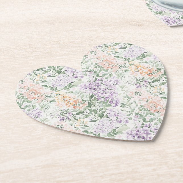 Dessous-de-verre En Papier Mariage floral Chic Peach Lavender (Incliné)