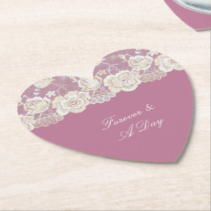 Dessous-de-verre En Papier Mariage floral de dentelle rose romantique