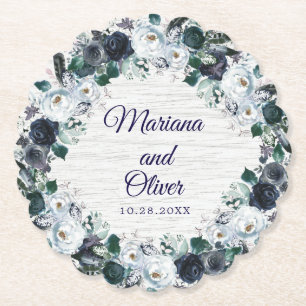 Dessous-de-verre En Papier Mariage floral de la marine Blue Boho