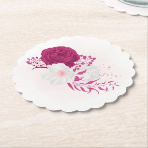 Dessous-de-verre En Papier mariage floral fuchsia et blanc