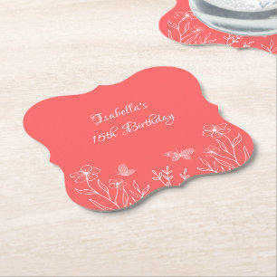Dessous-de-verre En Papier Mariage floral rose corail élégant romantique