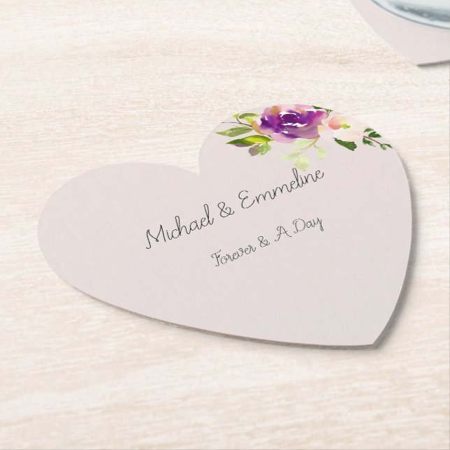 Dessous-de-verre En Papier Mariage floral rose crème Bourgogne (Incliné)