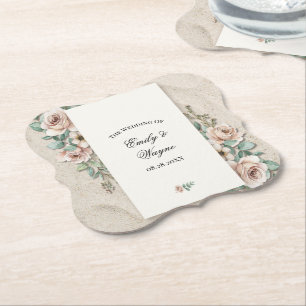 Dessous-de-verre En Papier Mariage Floral Sable Vert Sauge Blanc
