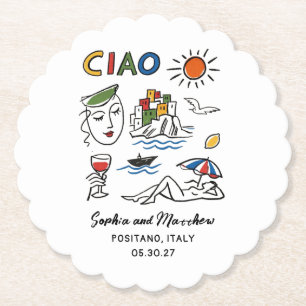 Dessous-de-verre En Papier Mariage Italien Dessin à la Main Côte Amalfitaine
