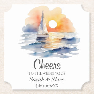 Dessous-de-verre En Papier Mariage marin de l'aquarelle Sunset Seascape