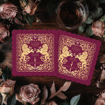 Dessous-de-verre En Papier Mariage médiéval Red Royal Lion<br><div class="desc">Ajoutez du charme royal à votre paysage de table ! Ces dessous de verre de mariage personnalisés sont dotés d'un lion majestueux et d'un design floral avec vos noms et monogramme, le tout en or luxueux contre un arrière - plan rouge. Parfait pour une fête d'imaginaire médiévale avec une élégance...</div>
