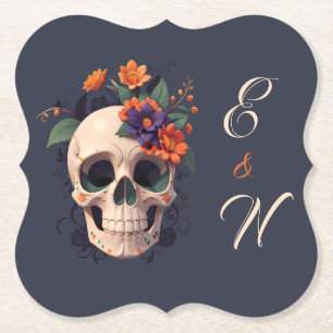 Dessous-de-verre En Papier Mariage minimaliste monogramme floral gothique élé