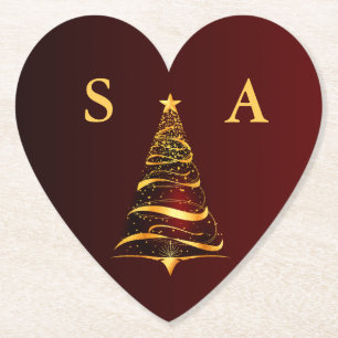 Dessous-de-verre En Papier Mariage Monogramme Arbre de Noël Doré Chic et Élég
