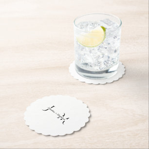 Dessous-de-verre En Papier Mariage Monogramme Minimaliste Noir & Blanc