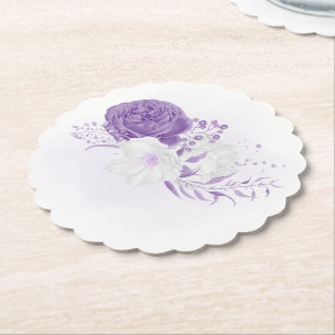 Dessous-de-verre En Papier mariage romantique blanc et violet