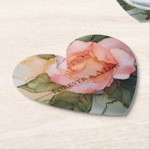 Dessous-de-verre En Papier Mariage Romantique Fleurs de Rose Pêche pour une F