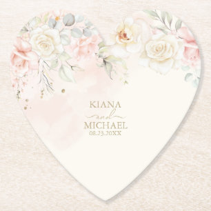 Dessous-de-verre En Papier Mariage Romantique Français Floral Blush ID870