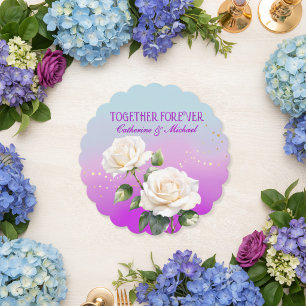 Dessous-de-verre En Papier Mariage Roses Ombrées Aquarelle Bleu Rose Violet