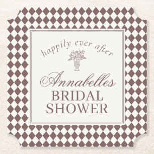 Dessous-de-verre En Papier Mariage Shower à carreaux Harlequin Brun Mocha