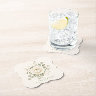 Dessous-de-verre En Papier Mariage Vert Sauge et Crème avec de la Verdure