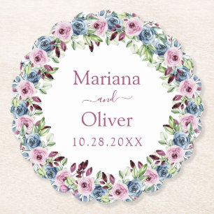 Dessous-de-verre En Papier Marine Bleu Burgundy Vin Aquarelle Floral Mariage