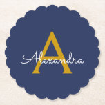 Dessous-de-verre En Papier Marine Blue Gold Modern Script Girl Monogramme Nom<br><div class="desc">Dessous de verre en papier pour monogramme simple bleu marine et or. Cela fait le cadeau parfait de remise de diplômes,  anniversaire,  mariage,  douche nuptiale,  anniversaire,  baby shower ou bachelorette pour quelqu'un qui aime le luxe glam et les styles chic.</div>