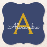 Dessous-de-verre En Papier Marine Blue Gold Modern Script Girl Monogramme Nom<br><div class="desc">Dessous de verre en papier pour monogramme simple bleu marine et or. Cela fait le cadeau parfait de remise de diplômes,  anniversaire,  mariage,  douche nuptiale,  anniversaire,  baby shower ou bachelorette pour quelqu'un qui aime le luxe glam et les styles chic.</div>
