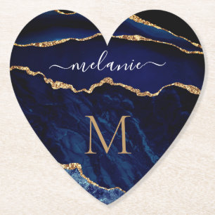 Dessous-de-verre En Papier Marine Blue Gold Votre lettre Nom Dessous de verre