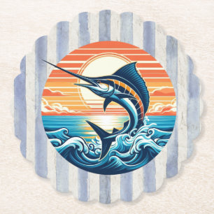 Dessous-de-verre En Papier Marlin coucher de soleil côtier/nautique/plage per