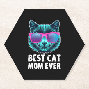 Dessous-de-verre En Papier Meilleure Maman de Chat Ever Mignonne Lunettes Drô