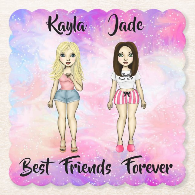 Dessous-de-verre En Papier Meilleurs amis Forever Blonde et Brunette Custom (Devant)