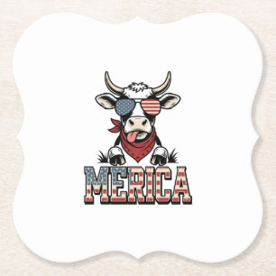 Dessous-de-verre En Papier Merica Graphique de gravure vintage vache patrioti