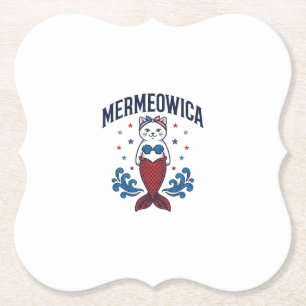 Dessous-de-verre En Papier Mermeowica T-shirt de sirène de chat patriotique D
