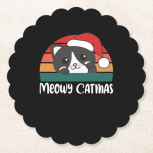 Dessous-de-verre En Papier Merry Catmas Funny Chat jeu de Noël