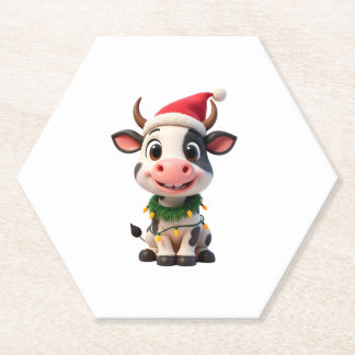 Dessous-de-verre En Papier Merry Christmas Cow Santa Christmas Lights Cow Xma