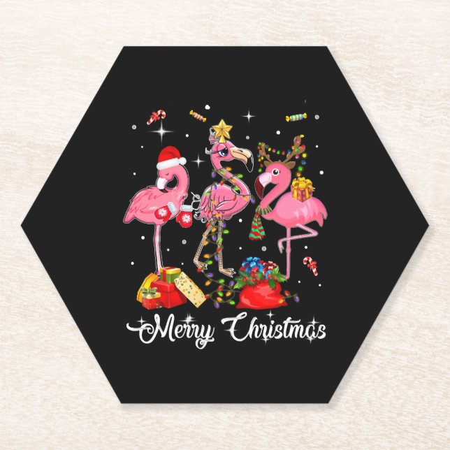 Dessous-de-verre En Papier Merry Christmas Three Flamingo With Santa Hat (Devant)