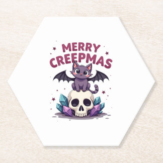 Dessous-de-verre En Papier Merry Creepmas Cat Pastel Goth Christmas Skull T-S