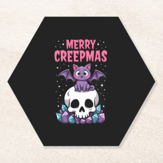 Dessous-de-verre En Papier Merry Creepmas Cat Pastel Goth Christmas Skull T-S