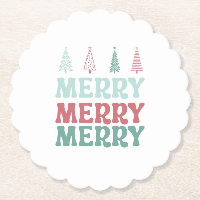 Dessous-de-verre En Papier Merry Merry Merry with Pastel Boho Christmas Trees (Devant)