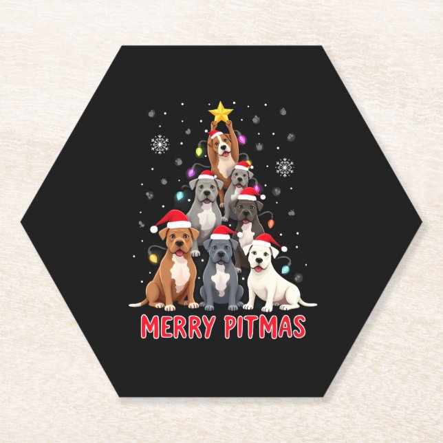 Dessous-de-verre En Papier Merry Pitmas Pitbull Dog Ugly Christmas Sweater Tr (Devant)