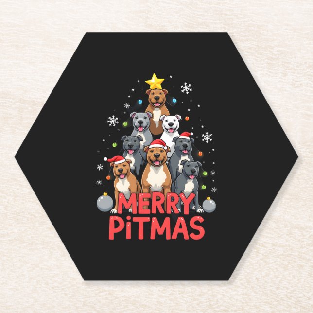 Dessous-de-verre En Papier Merry Pitmas Pitbull Dog Ugly Christmas Sweater Tr (Devant)