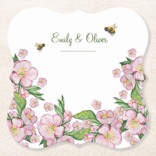 Dessous-de-verre En Papier Merveilleuse aquarelle fleurs de pommier et е е