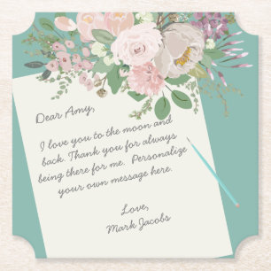 Dessous-de-verre En Papier Message floral moderne personnalisé note d'amour p
