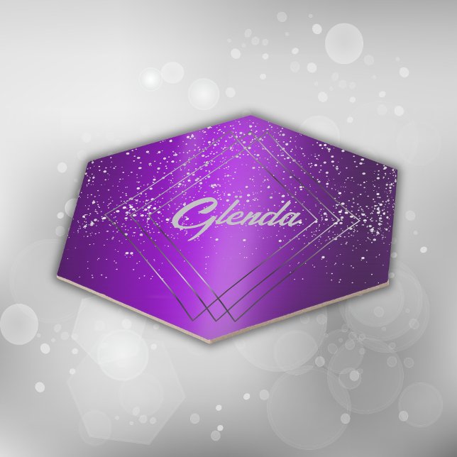 Dessous-de-verre En Papier Métal brossé violet moderne avec Monogramme argent (Créateur téléchargé)