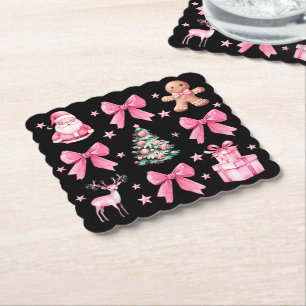 Dessous-de-verre En Papier Mignon Nœud Coquette Rose Noël Père Noël Biscuit d