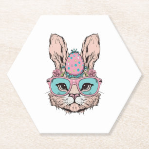 Dessous-de-verre En Papier Mignonne Lapin Visage Verres roses Floral OEuf de