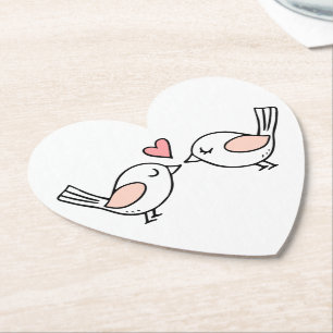 Dessous-de-verre En Papier Mignons Inséparables rose blanc Mariage Lovebirds